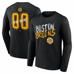 Boston Bruins Hustle Personalized Name & Number Long Sleeve T-Shirt - Black T-shirts