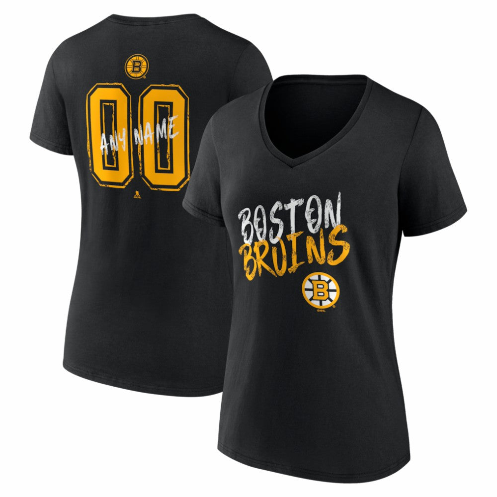 Boston Bruins Women's Hustle Personalized Name & Number V-Neck T-Shirt - Black T-shirts