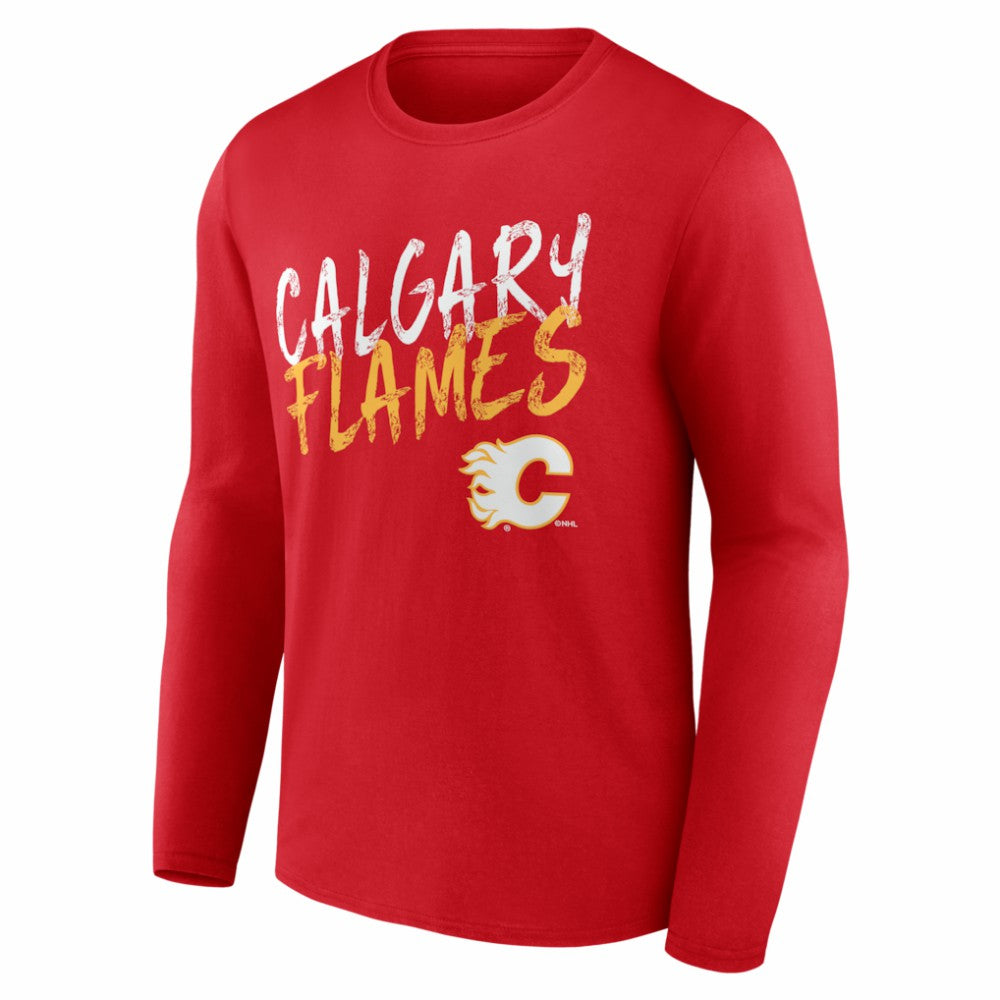 Calgary Flames Hustle Personalized Name & Number Long Sleeve T-Shirt - Red T-shirts