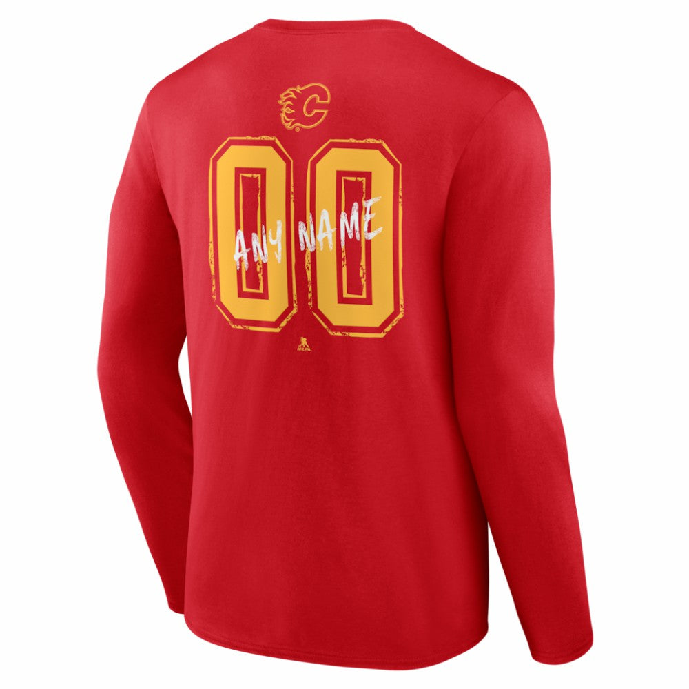 Calgary Flames Hustle Personalized Name & Number Long Sleeve T-Shirt - Red T-shirts