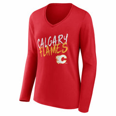 Calgary Flames Women's Hustle Personalized Name & Number Long Sleeve V-Neck T-Shirt - Red T-shirts
