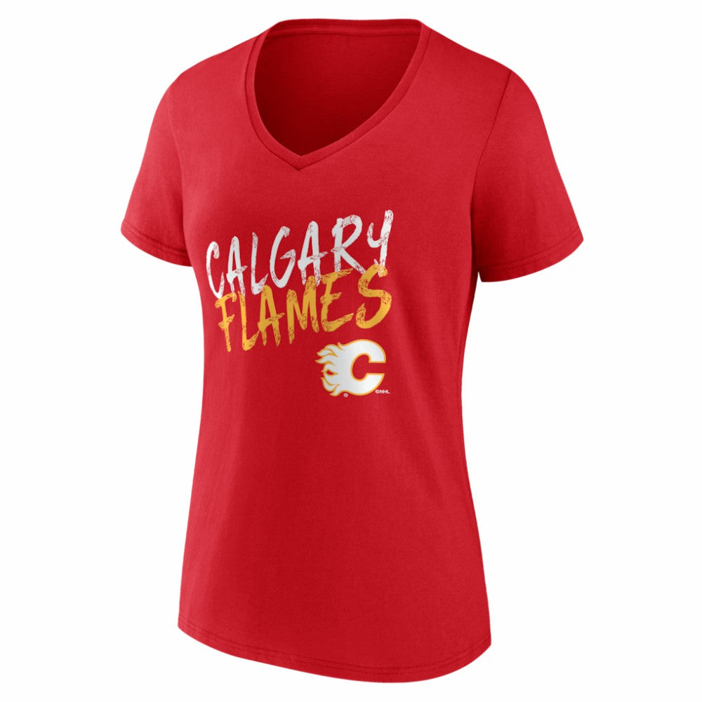 Calgary Flames Women's Hustle Personalized Name & Number V-Neck T-Shirt - Red T-shirts