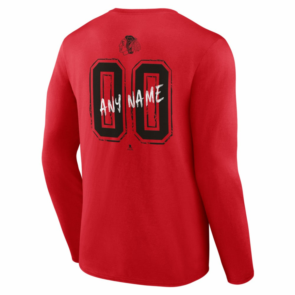 Chicago Blackhawks Hustle Personalized Name & Number Long Sleeve T-Shirt - Red T-shirts