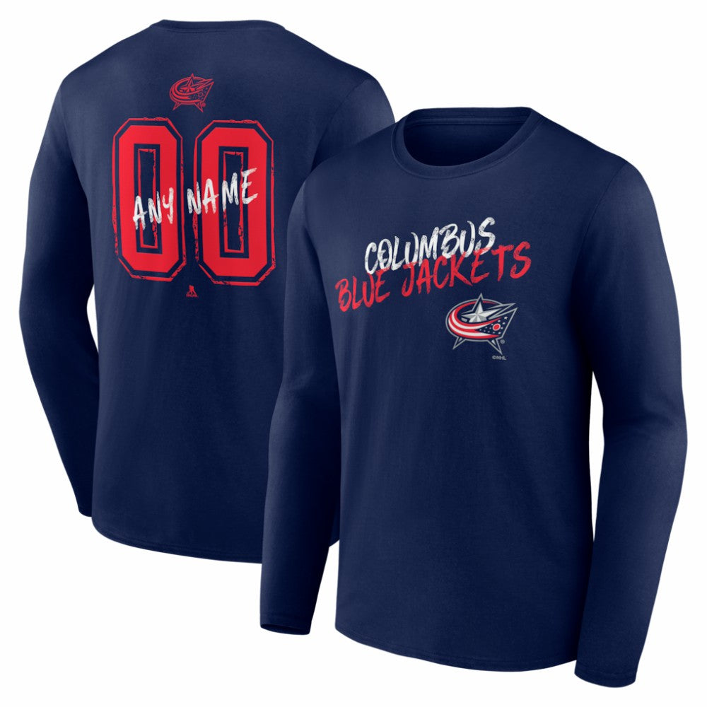 Columbus Blue Jackets Hustle Personalized Name & Number Long Sleeve T-Shirt - Navy T-shirts