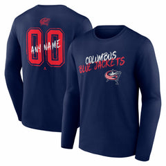 Columbus Blue Jackets Hustle Personalized Name & Number Long Sleeve T-Shirt - Navy T-shirts