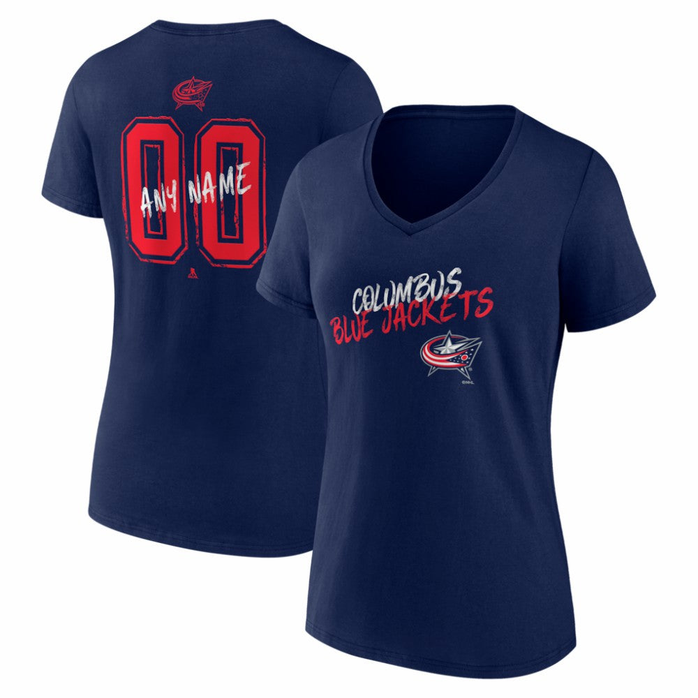 Columbus Blue Jackets Women's Hustle Personalized Name & Number V-Neck T-Shirt - Navy T-shirts