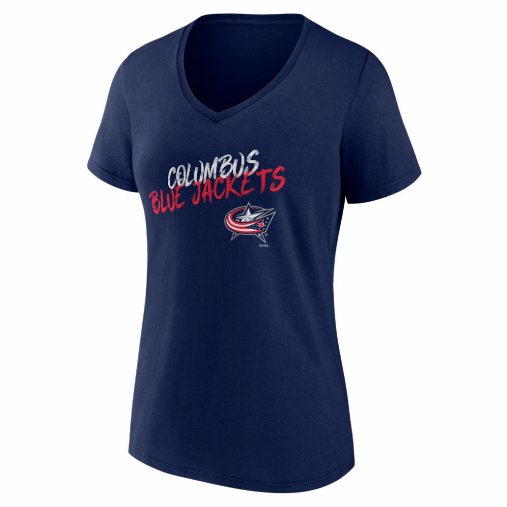 Columbus Blue Jackets Women's Hustle Personalized Name & Number V-Neck T-Shirt - Navy T-shirts