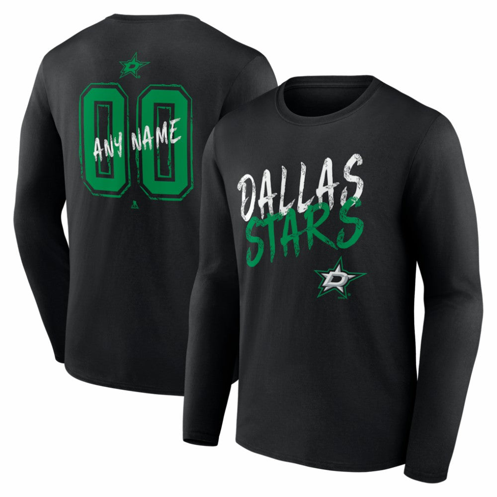 Dallas Stars Hustle Personalized Name & Number Long Sleeve T-Shirt - Black T-shirts