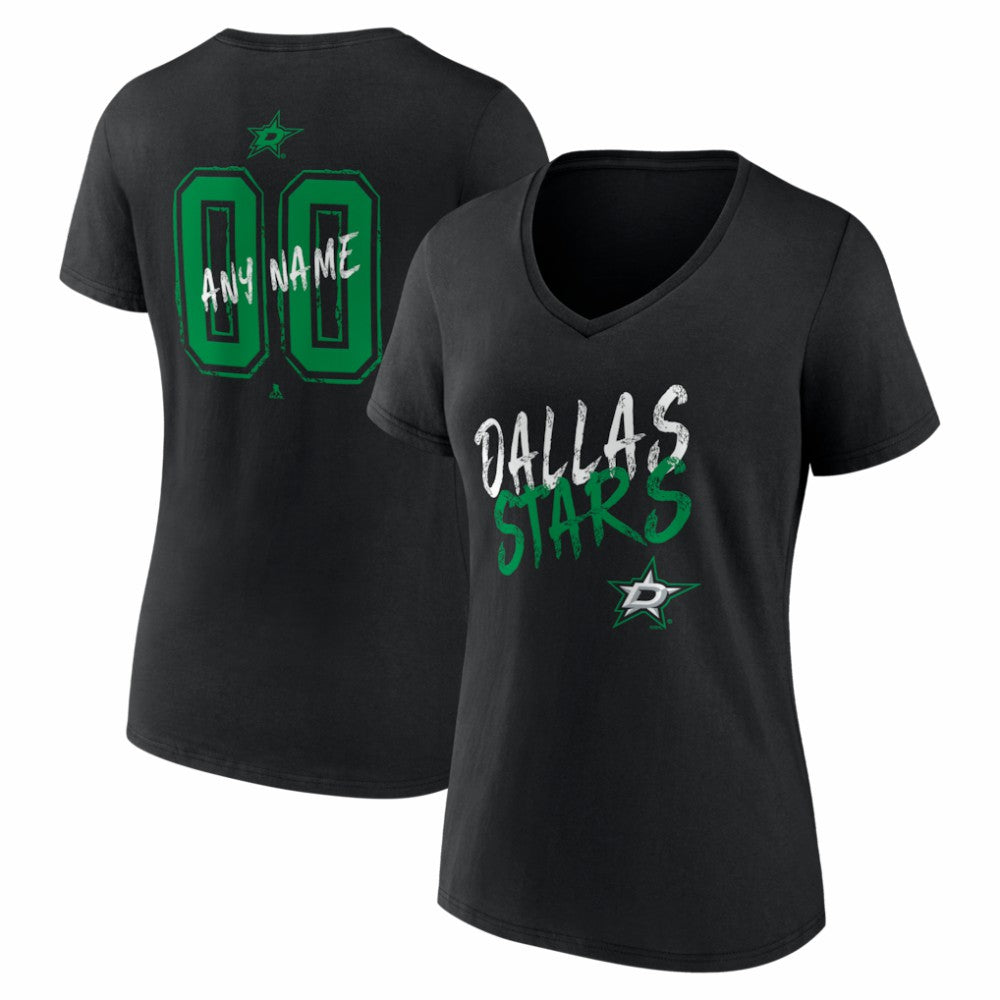 Dallas Stars Women's Hustle Personalized Name & Number V-Neck T-Shirt - Black T-shirts