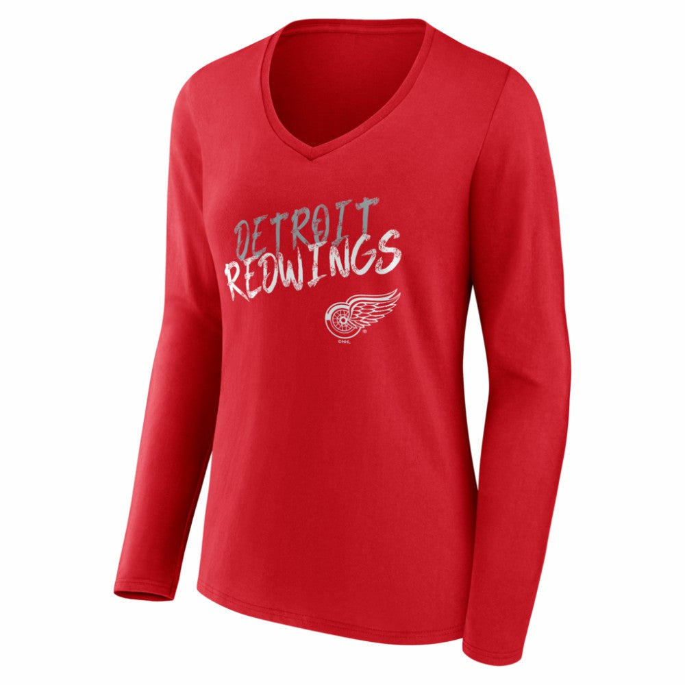 Detroit Red Wings Women's Hustle Personalized Name & Number Long Sleeve V-Neck T-Shirt - Red T-shirts