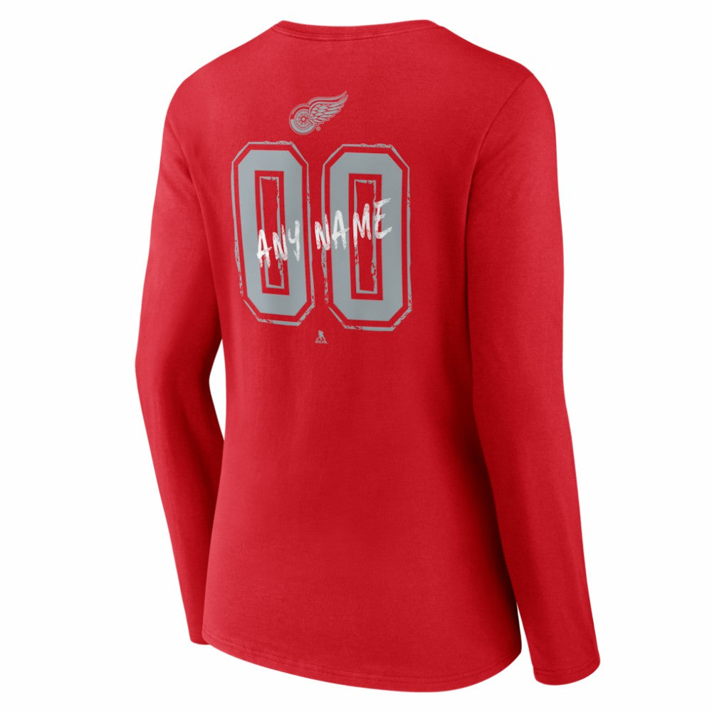 Detroit Red Wings Women's Hustle Personalized Name & Number Long Sleeve V-Neck T-Shirt - Red T-shirts