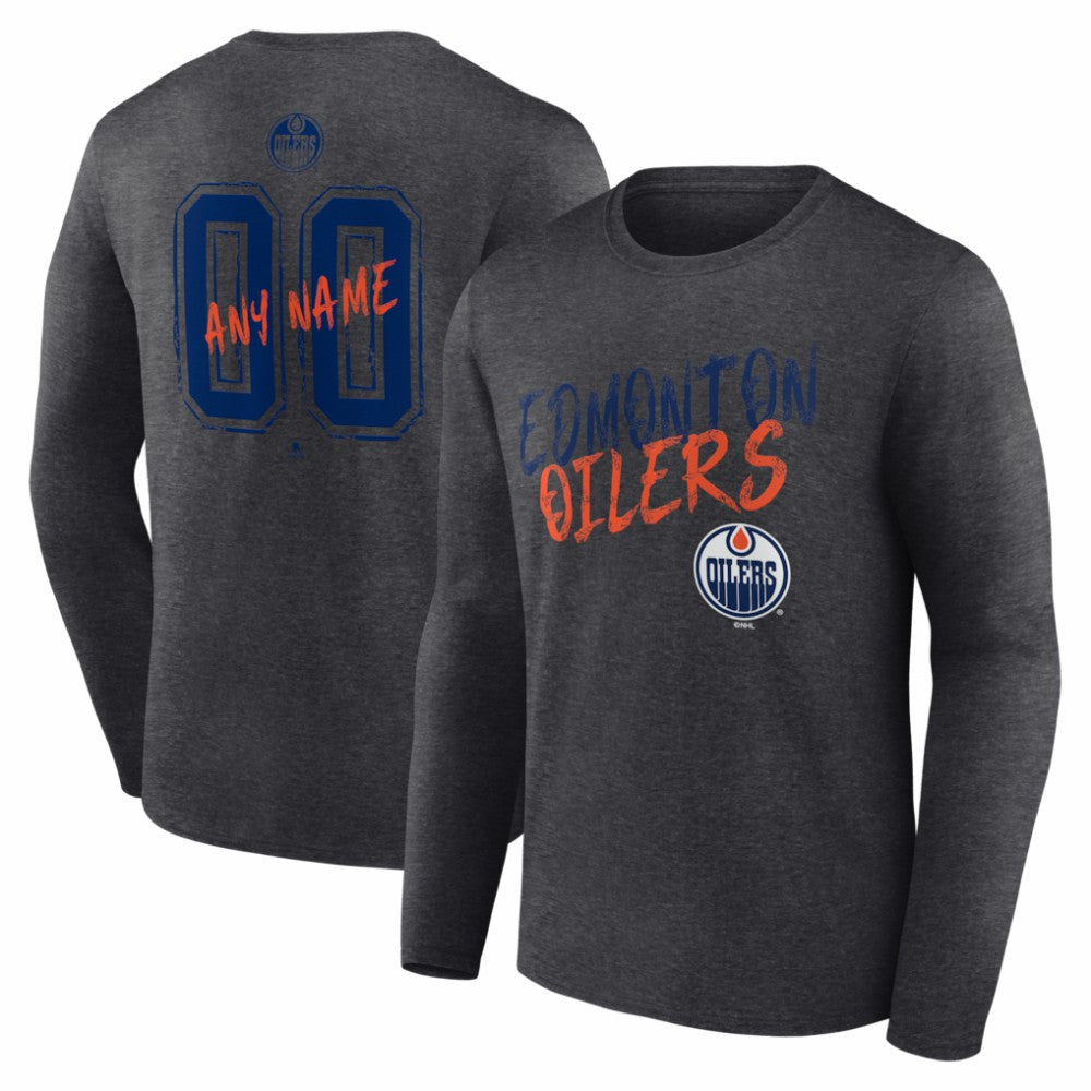 Edmonton Oilers Hustle Personalized Name & Number Long Sleeve T-Shirt - Charcoal T-shirts