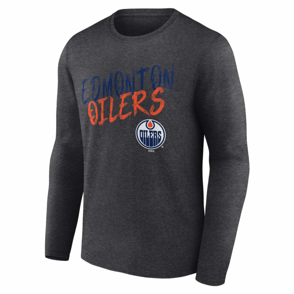 Edmonton Oilers Hustle Personalized Name & Number Long Sleeve T-Shirt - Charcoal T-shirts