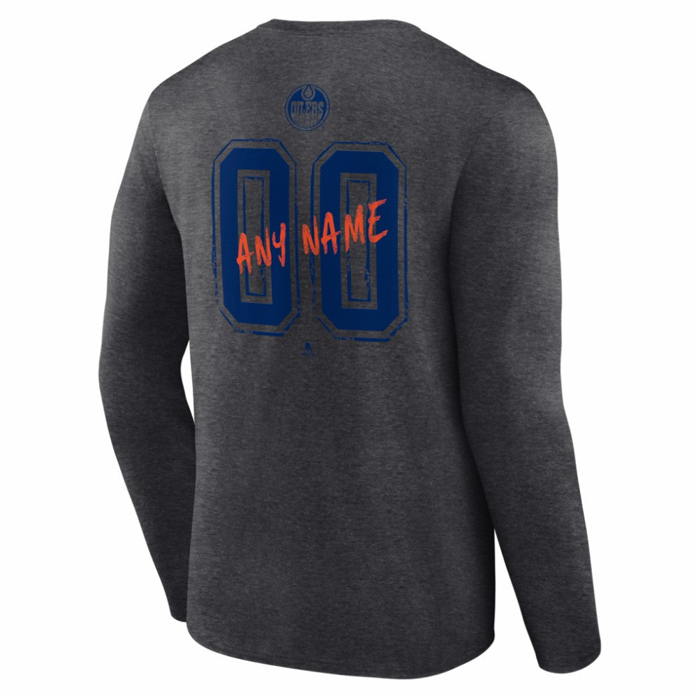 Edmonton Oilers Hustle Personalized Name & Number Long Sleeve T-Shirt - Charcoal T-shirts