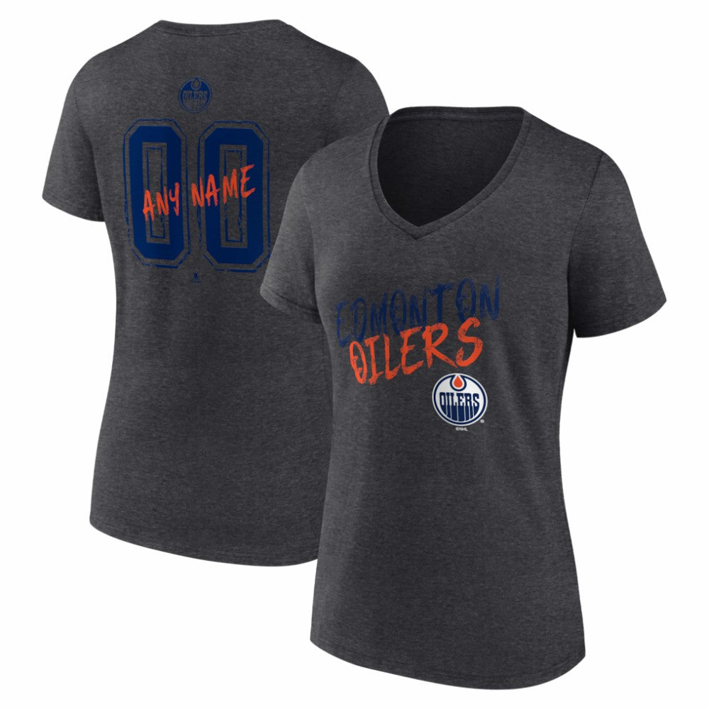 Edmonton Oilers Women's Hustle Personalized Name & Number V-Neck T-Shirt - Charcoal T-shirts