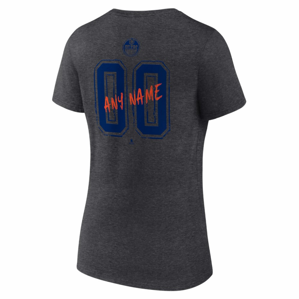 Edmonton Oilers Women's Hustle Personalized Name & Number V-Neck T-Shirt - Charcoal T-shirts