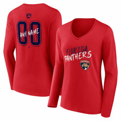 Florida Panthers Women's Hustle Personalized Name & Number Long Sleeve V-Neck T-Shirt - Red T-shirts