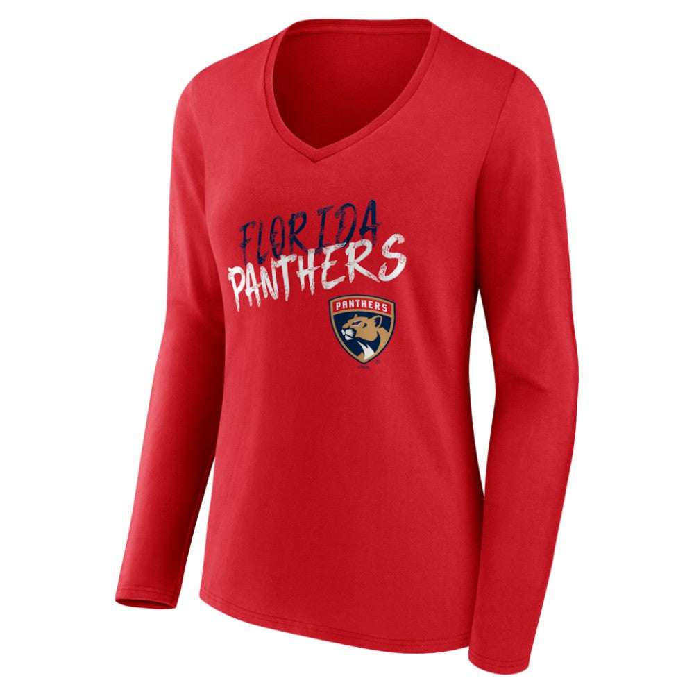 Florida Panthers Women's Hustle Personalized Name & Number Long Sleeve V-Neck T-Shirt - Red T-shirts