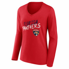 Florida Panthers Women's Hustle Personalized Name & Number Long Sleeve V-Neck T-Shirt - Red T-shirts