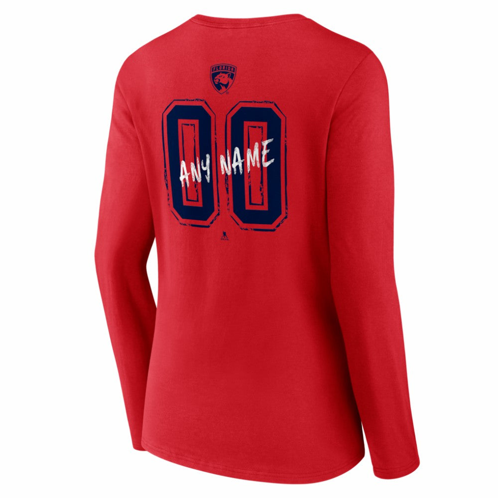Florida Panthers Women's Hustle Personalized Name & Number Long Sleeve V-Neck T-Shirt - Red T-shirts