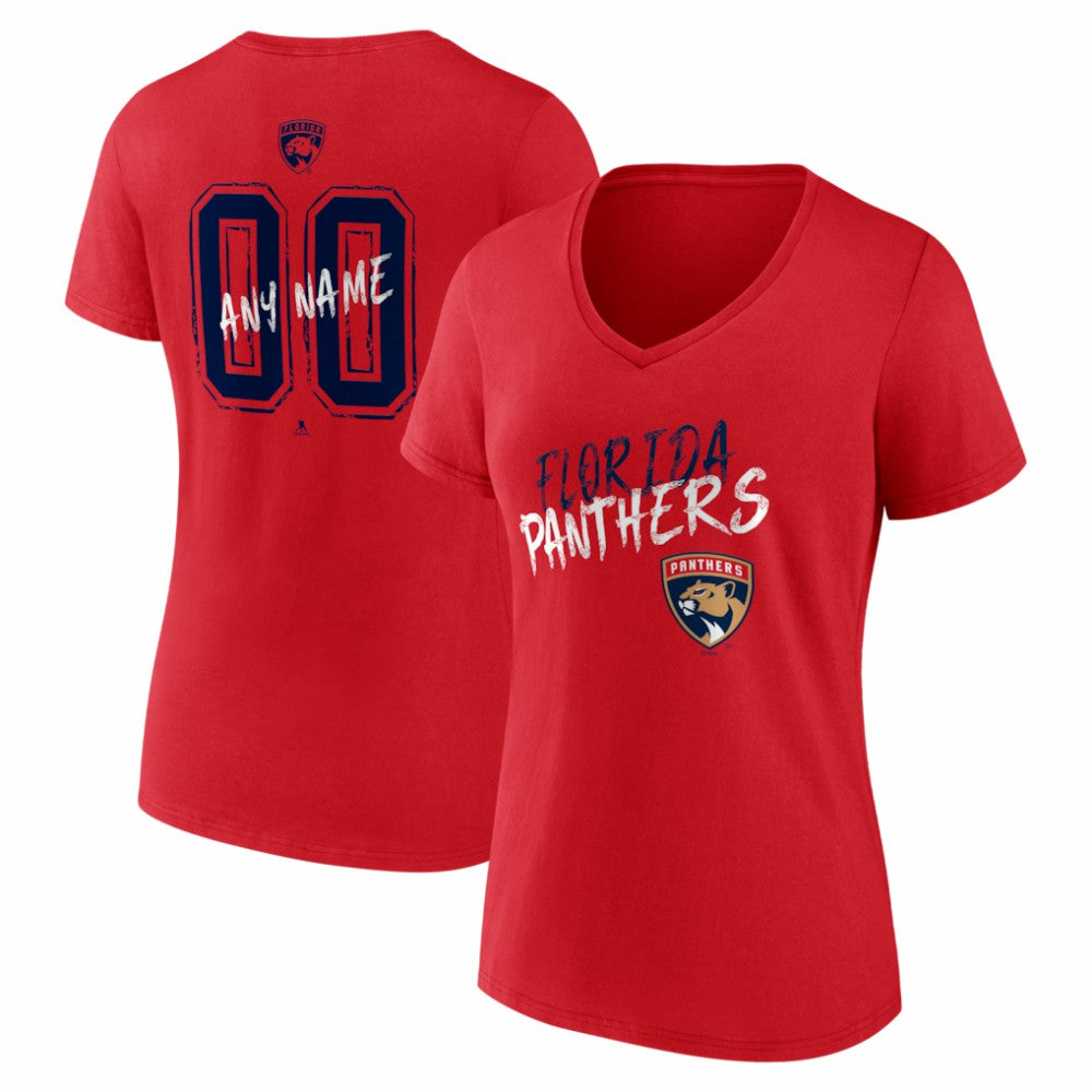 Florida Panthers Women's Hustle Personalized Name & Number V-Neck T-Shirt - Red T-shirts
