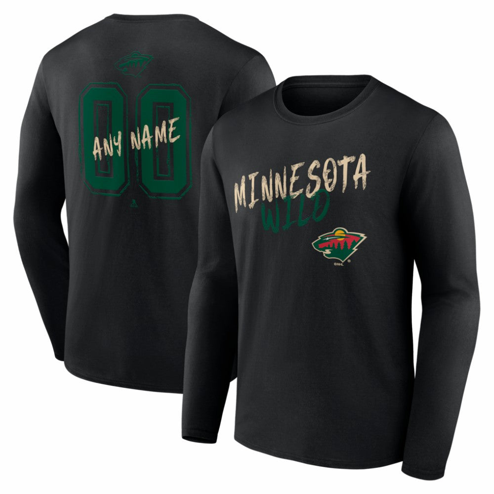 Minnesota Wild Hustle Personalized Name & Number Long Sleeve T-Shirt - Black T-shirts