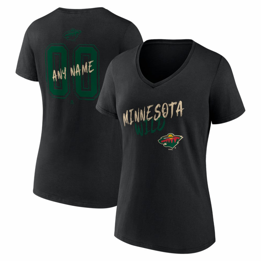 Minnesota Wild Women's Hustle Personalized Name & Number V-Neck T-Shirt - Black T-shirts