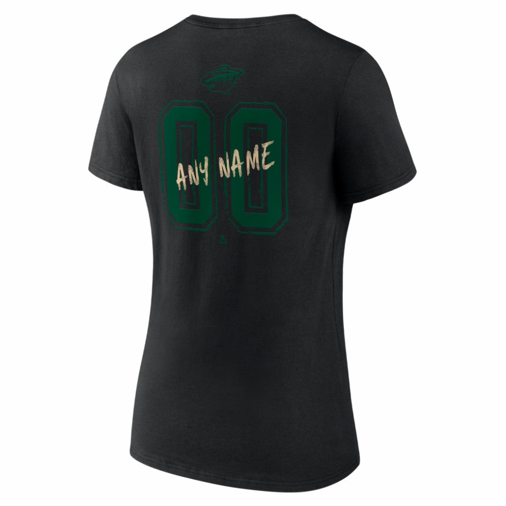 Minnesota Wild Women's Hustle Personalized Name & Number V-Neck T-Shirt - Black T-shirts