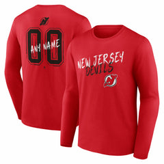 New Jersey Devils Hustle Personalized Name & Number Long Sleeve T-Shirt - Red T-shirts