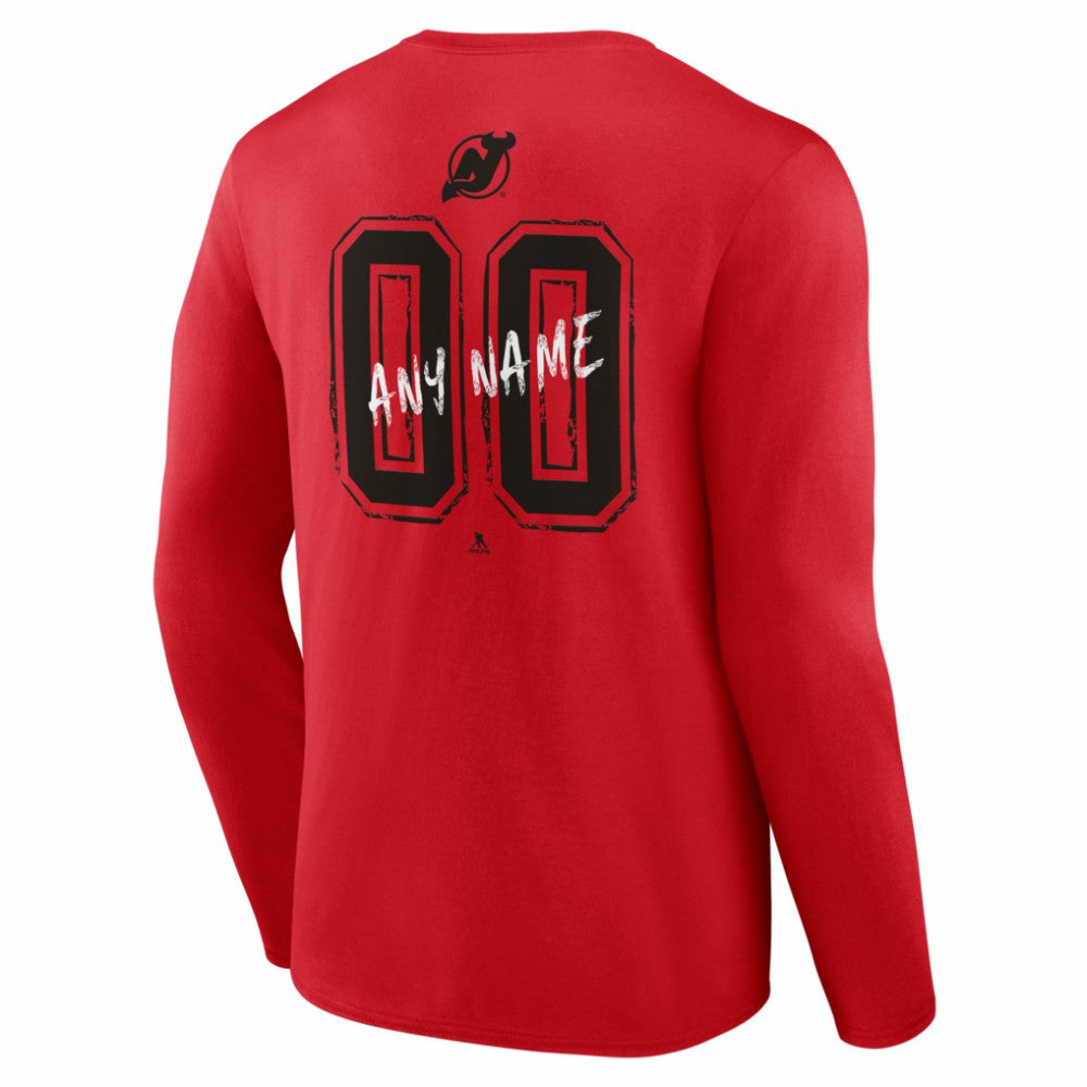 New Jersey Devils Hustle Personalized Name & Number Long Sleeve T-Shirt - Red T-shirts