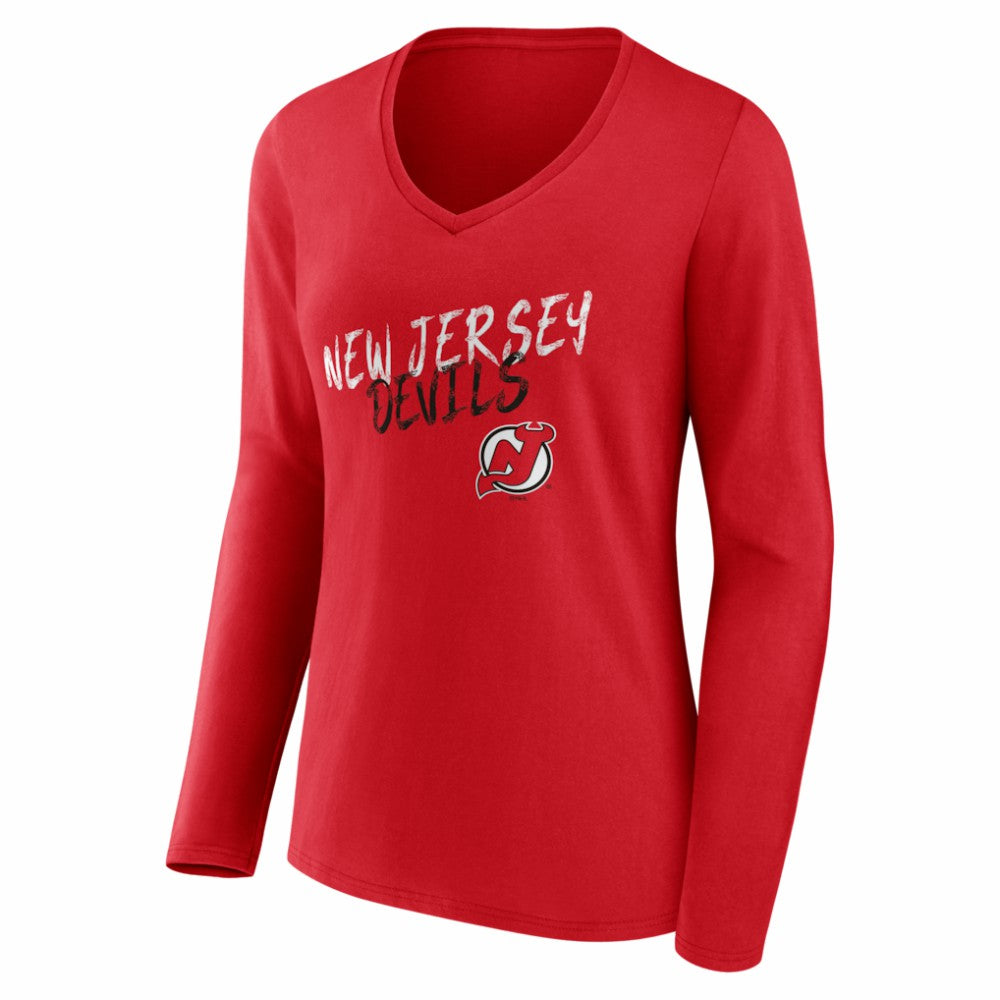 New Jersey Devils Women's Hustle Personalized Name & Number Long Sleeve V-Neck T-Shirt - Red T-shirts