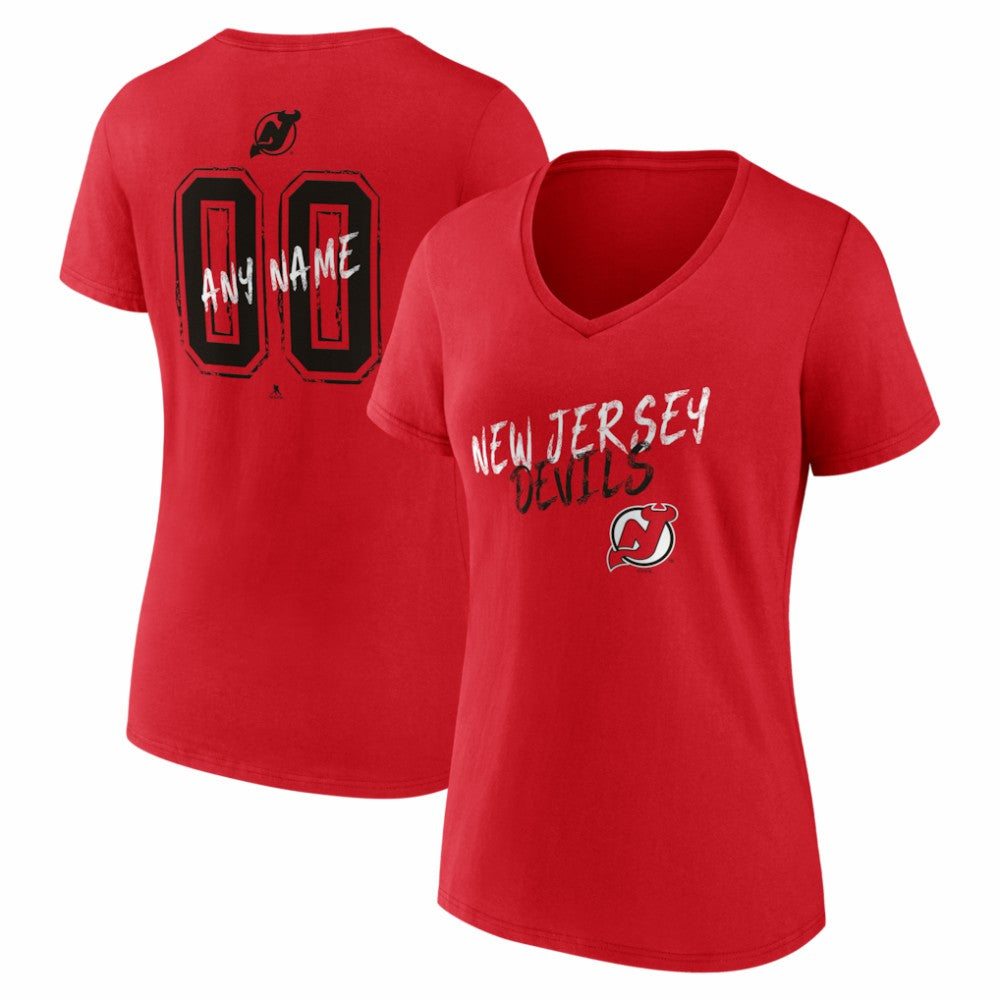 New Jersey Devils Women's Hustle Personalized Name & Number V-Neck T-Shirt - Red T-shirts