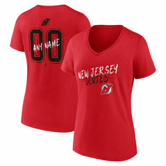 New Jersey Devils Women's Hustle Personalized Name & Number V-Neck T-Shirt - Red T-shirts