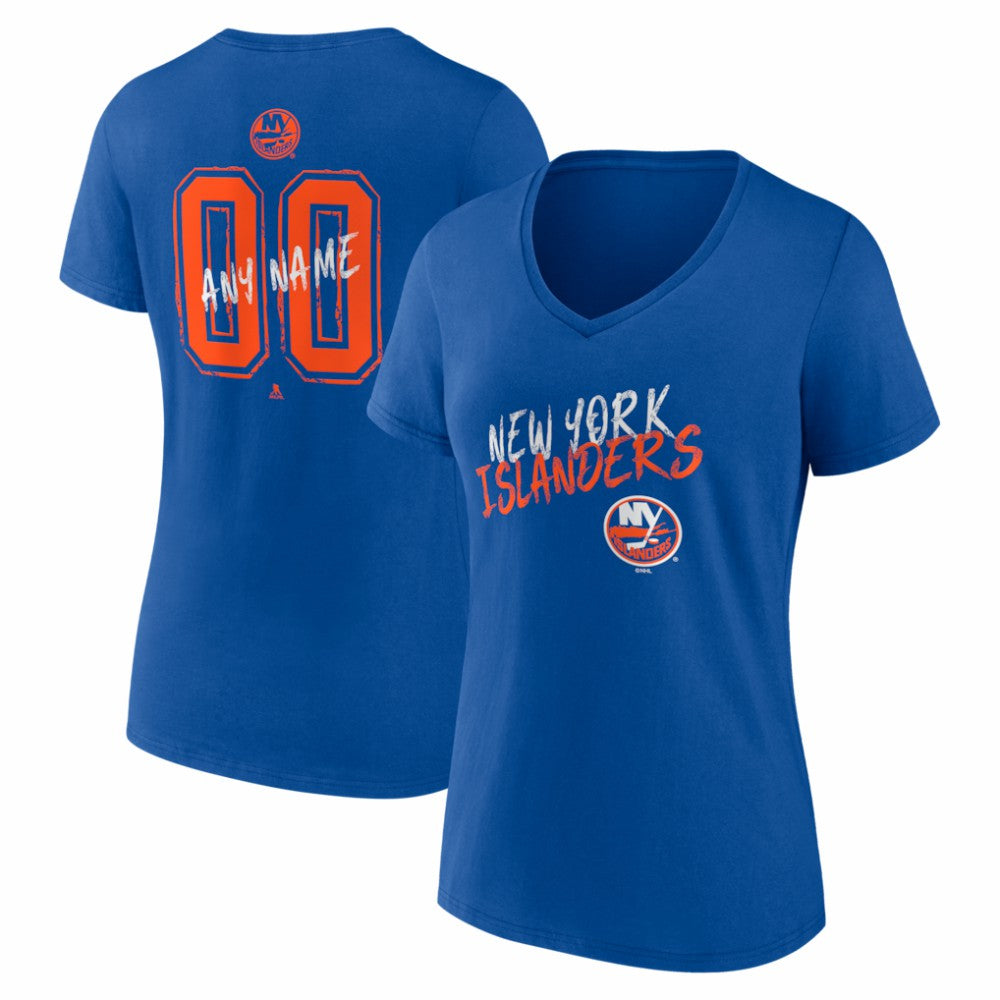 New York Islanders Women's Hustle Personalized Name & Number V-Neck T-Shirt - Royal T-shirts