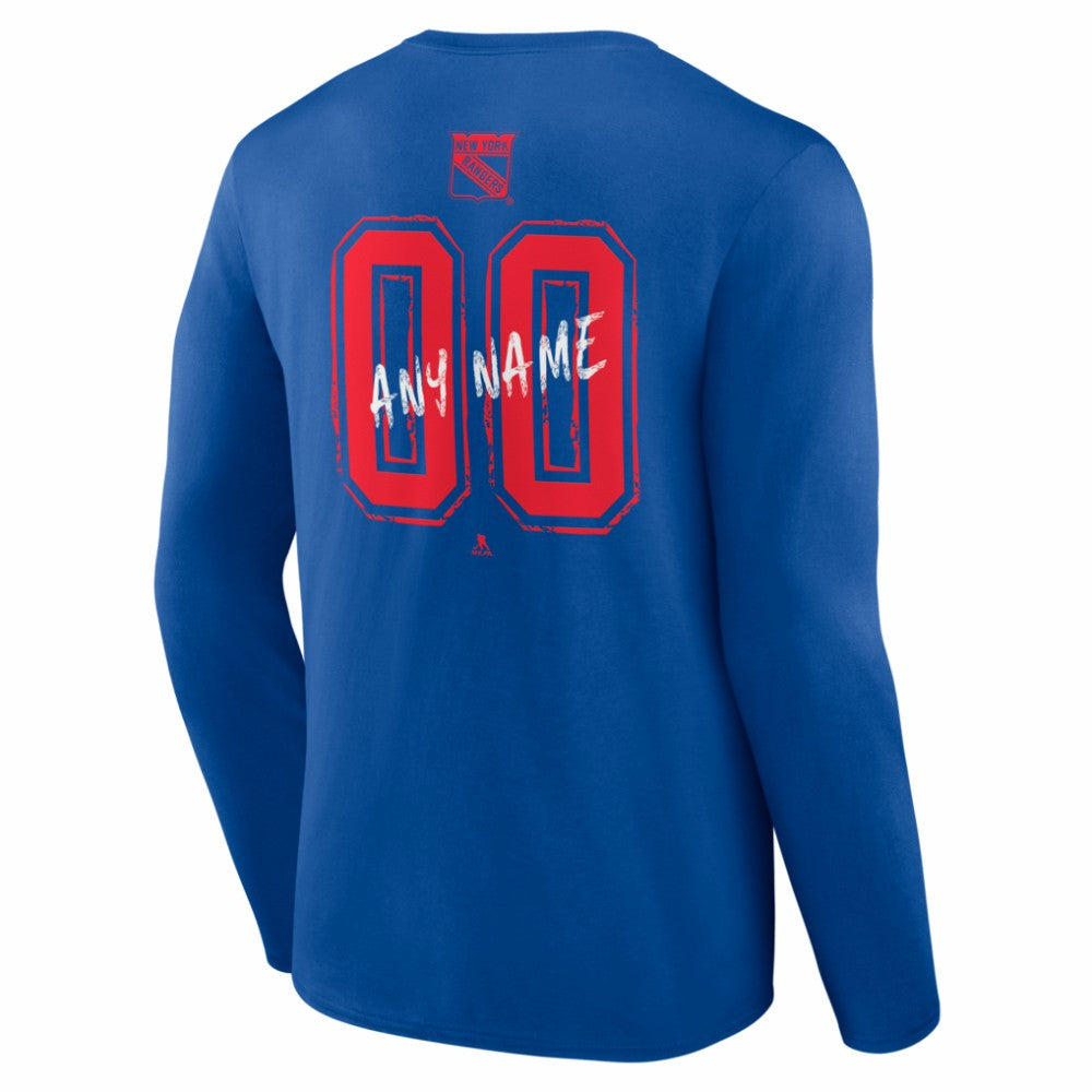 New York Rangers Hustle Personalized Name & Number Long Sleeve T-Shirt - Blue T-shirts