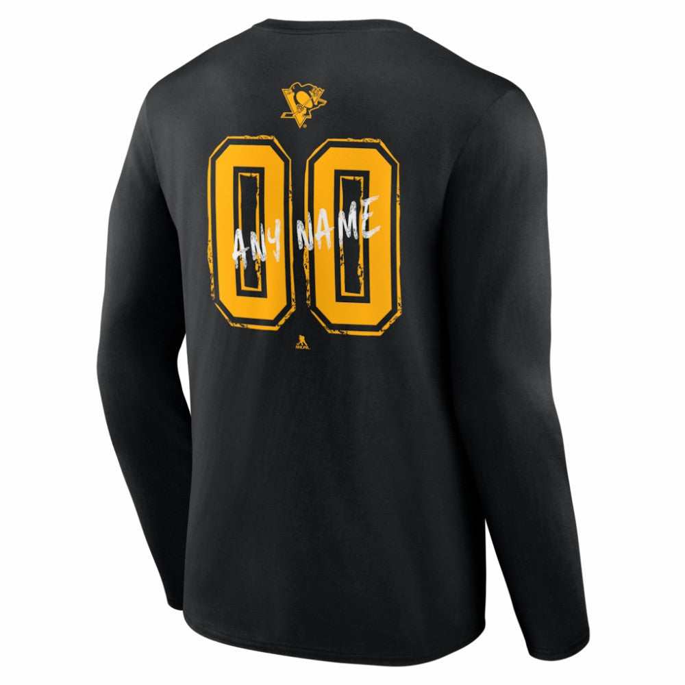 Pittsburgh Penguins Hustle Personalized Name & Number Long Sleeve T-Shirt - Black T-shirts