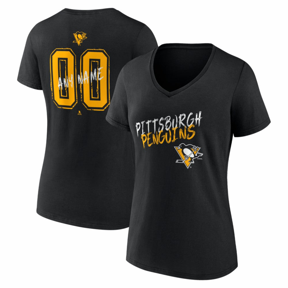 Pittsburgh Penguins Women's Hustle Personalized Name & Number V-Neck T-Shirt - Black T-shirts