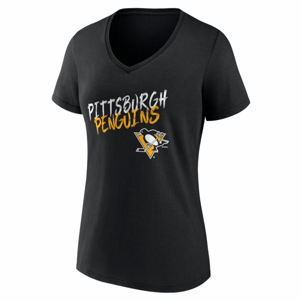 Pittsburgh Penguins Women's Hustle Personalized Name & Number V-Neck T-Shirt - Black T-shirts