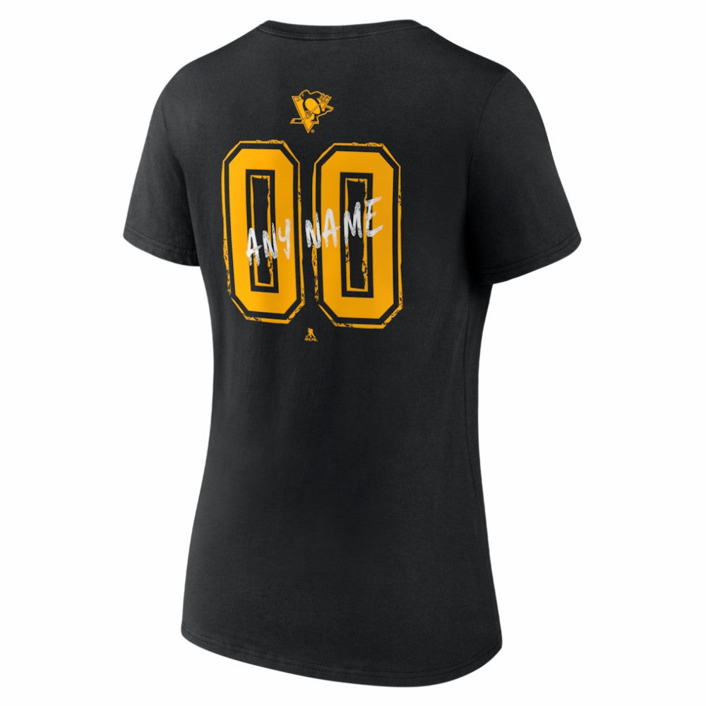 Pittsburgh Penguins Women's Hustle Personalized Name & Number V-Neck T-Shirt - Black T-shirts