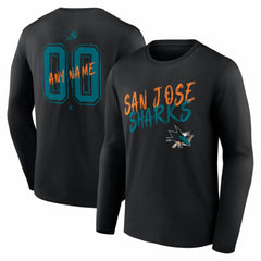 San Jose Sharks Hustle Personalized Name & Number Long Sleeve T-Shirt - Black T-shirts