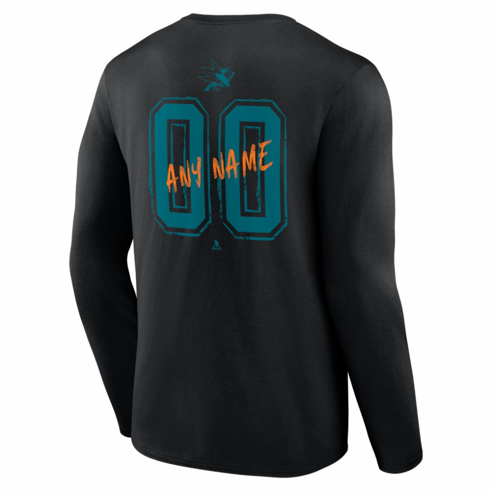 San Jose Sharks Hustle Personalized Name & Number Long Sleeve T-Shirt - Black T-shirts