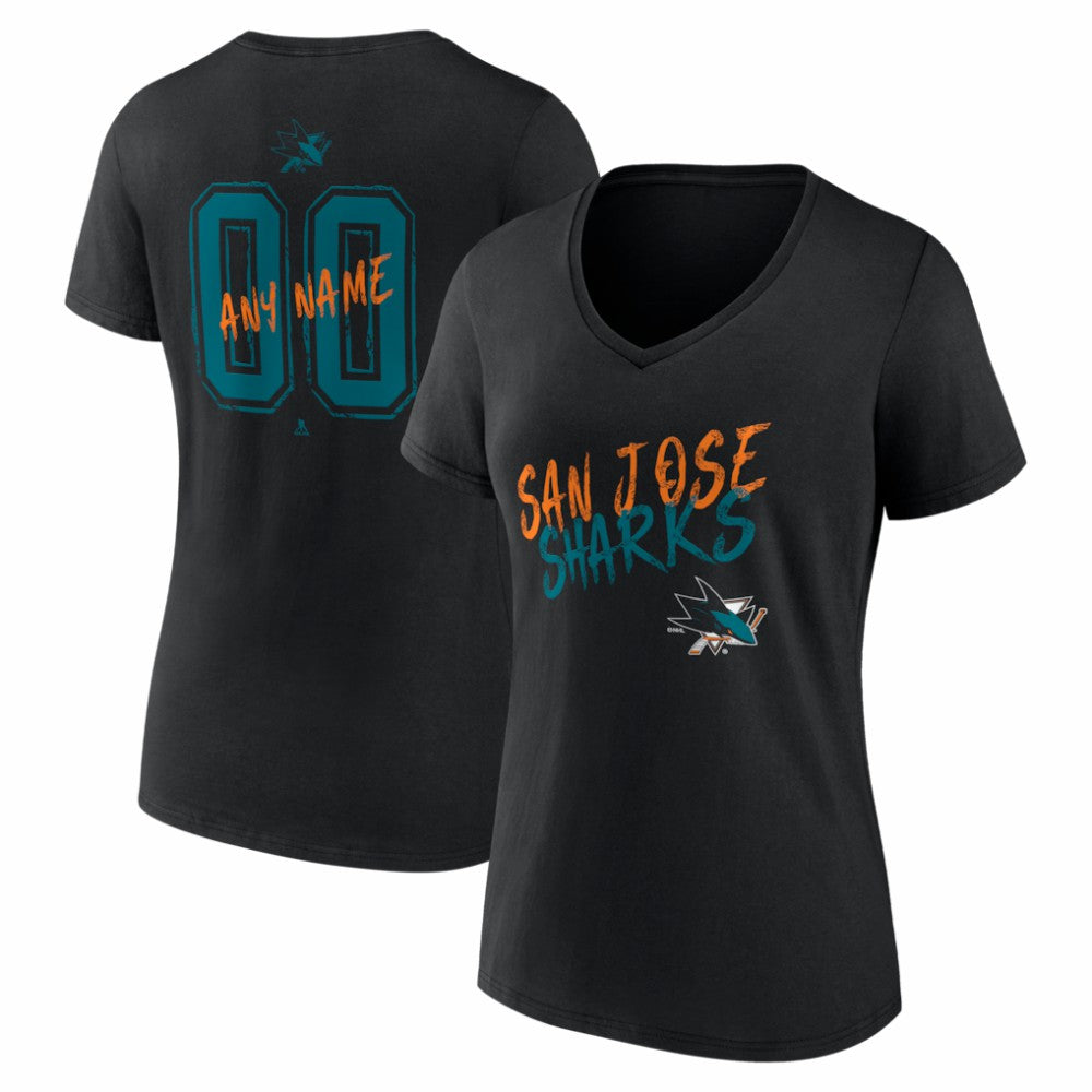 San Jose Sharks Women's Hustle Personalized Name & Number V-Neck T-Shirt - Black T-shirts