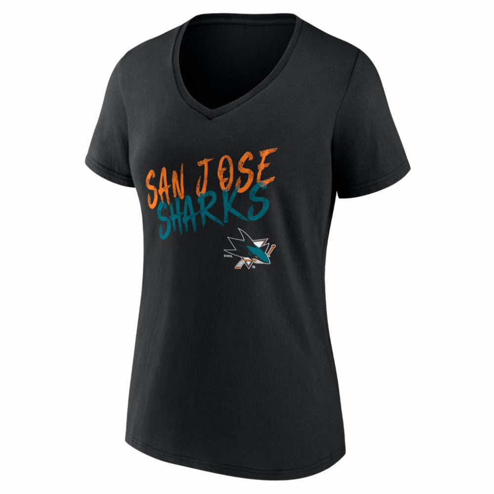 San Jose Sharks Women's Hustle Personalized Name & Number V-Neck T-Shirt - Black T-shirts