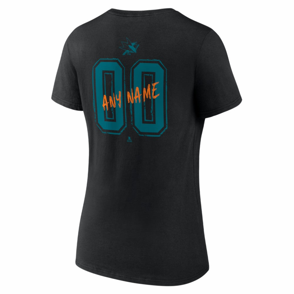 San Jose Sharks Women's Hustle Personalized Name & Number V-Neck T-Shirt - Black T-shirts