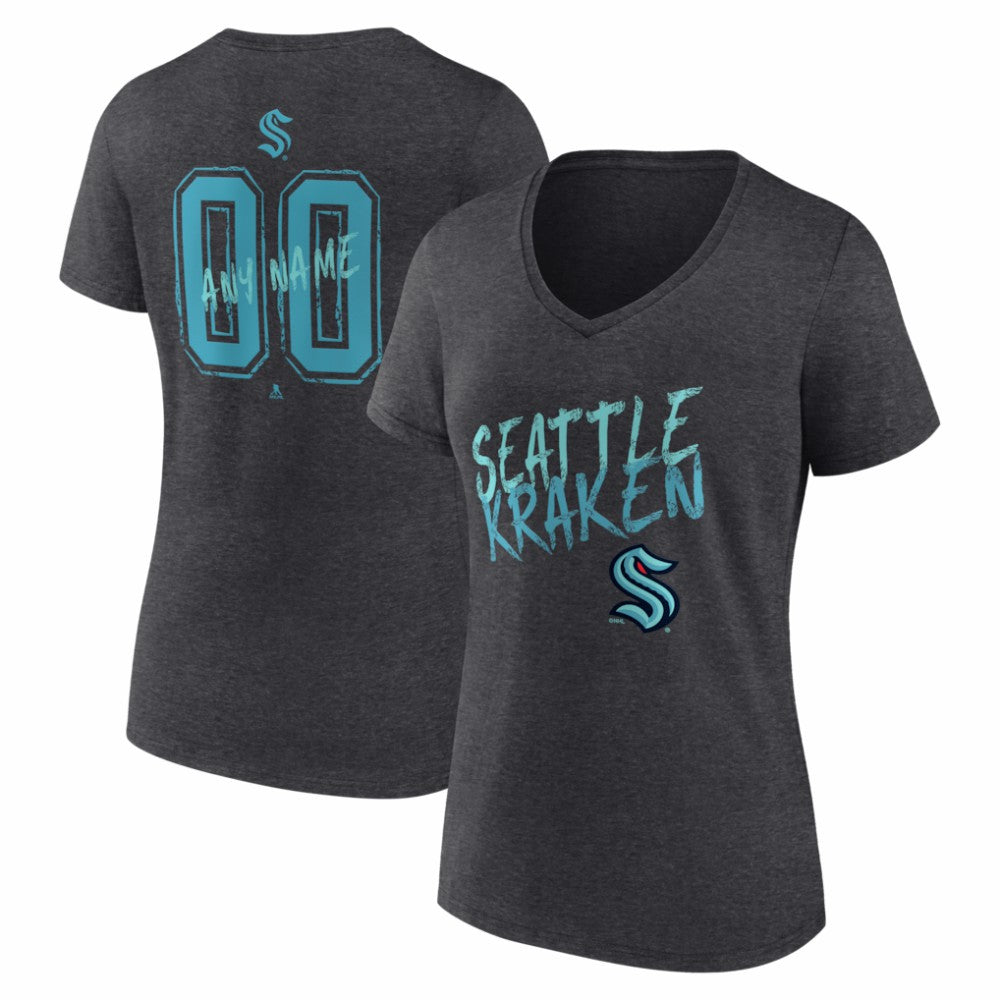 Seattle Kraken Women's Hustle Personalized Name & Number V-Neck T-Shirt - Charcoal T-shirts