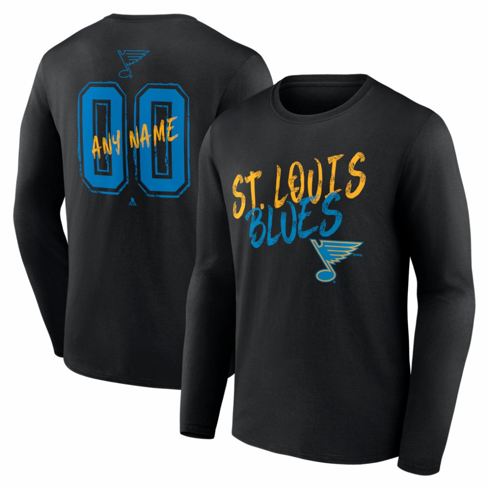 St. Louis Blues Hustle Personalized Name & Number Long Sleeve T-Shirt - Black T-shirts