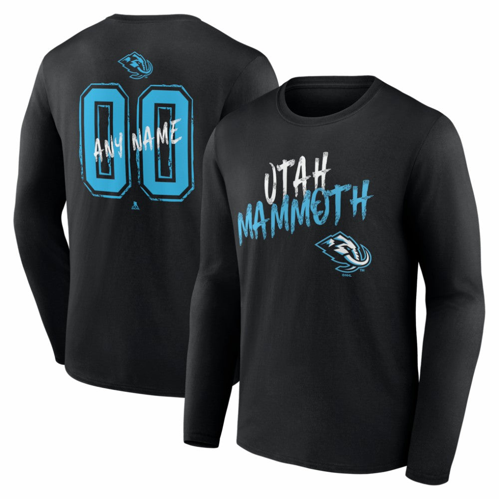 Utah Mammoth Hustle Personalized Name & Number Long Sleeve T-Shirt - Black T-shirts