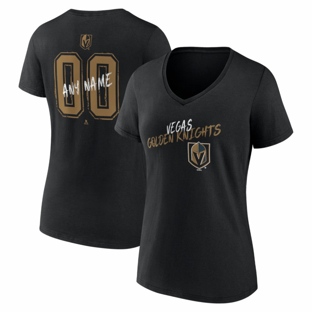 Vegas Golden Knights Women's Hustle Personalized Name & Number V-Neck T-Shirt - Black T-shirts