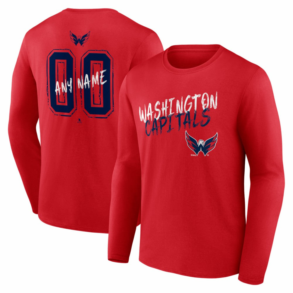Washington Capitals Hustle Personalized Name & Number Long Sleeve T-Shirt - Red T-shirts