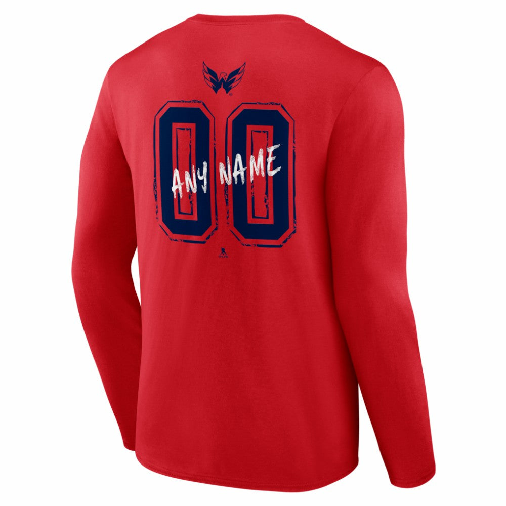 Washington Capitals Hustle Personalized Name & Number Long Sleeve T-Shirt - Red T-shirts
